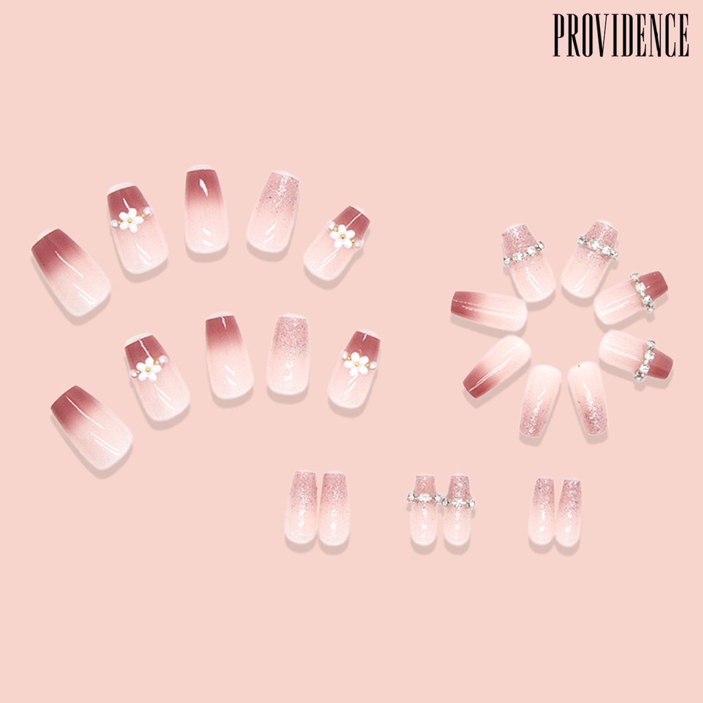 Providence 1set Buatan Kuku Tidak Berbahaya Tidak Luntur DIY Gradiasi Noda Pure Desire Faux Pearl Flower Perlengkapan Kuku Palsu