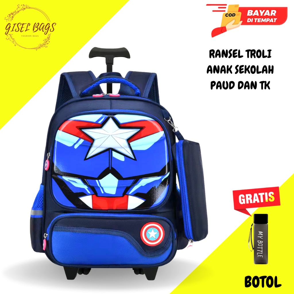 12.12 Tas Trolley Anak Laki Laki Sekolah TK / PG / PAUD KANTUNG Coin Sponge Anti Air Lengkap motif karakter