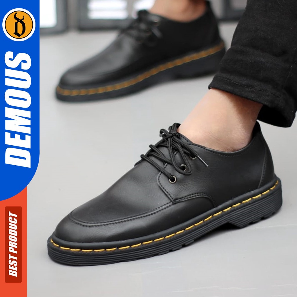 DEMOUS Spring - Sepatu Formal Docmart Low Boots Pantofel Kerja Hitam Pria