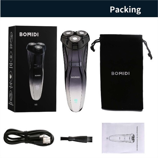 BOMIDI M5 Alat Cukur Elektric Shaver Wireless Listrik Hitam Electrik Razor Men Rambut Kumis Jenggot 3D Shaving Heads Led Display IPX7 Waterproof Baterai 1400mAh Type-C Charging