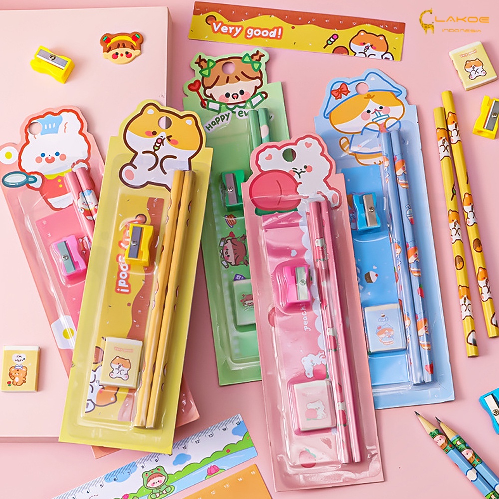 Mini Stationary Set Alat Tulis anak lucu Pensil set 5in1