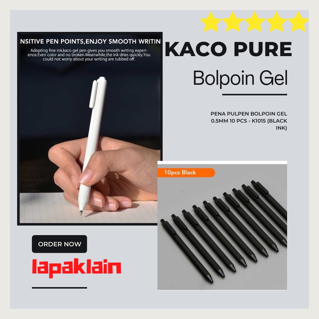 

KACO PURE Pena Pulpen Bolpoin Gel 0.5mm 10 PCS - K1015 (Black Ink)
