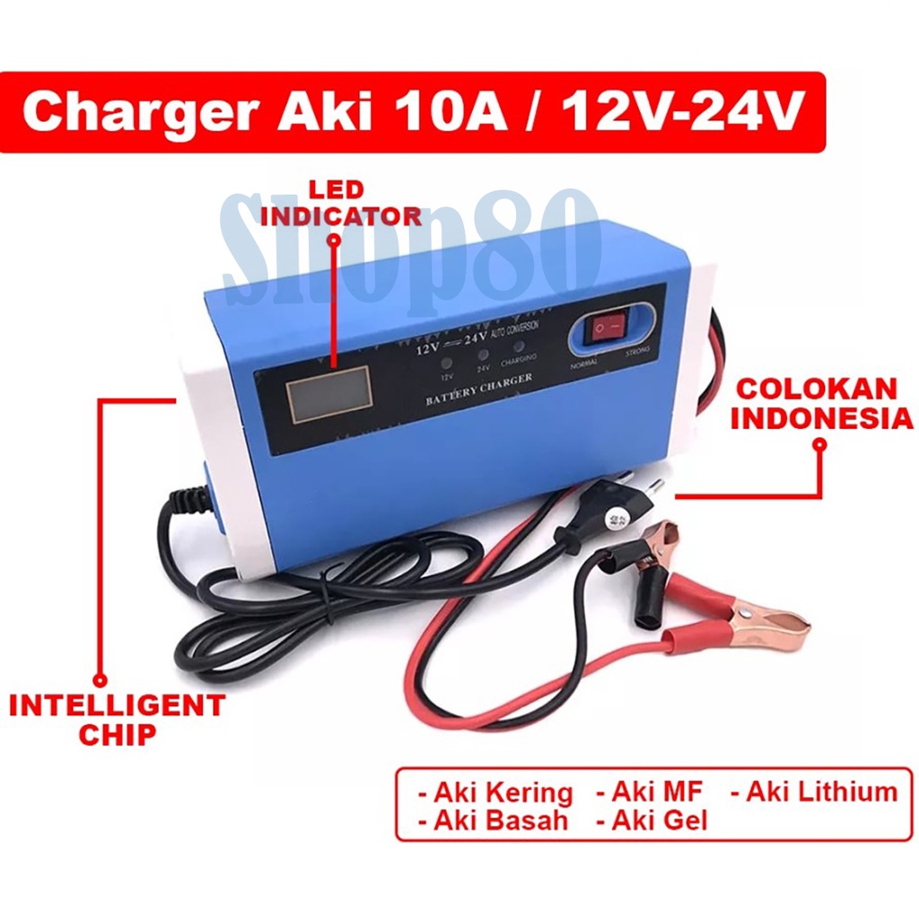 Alat Cas Aki 12V-24V 10A Charger Accu Otomatis Mobil Truk Kapal Casan