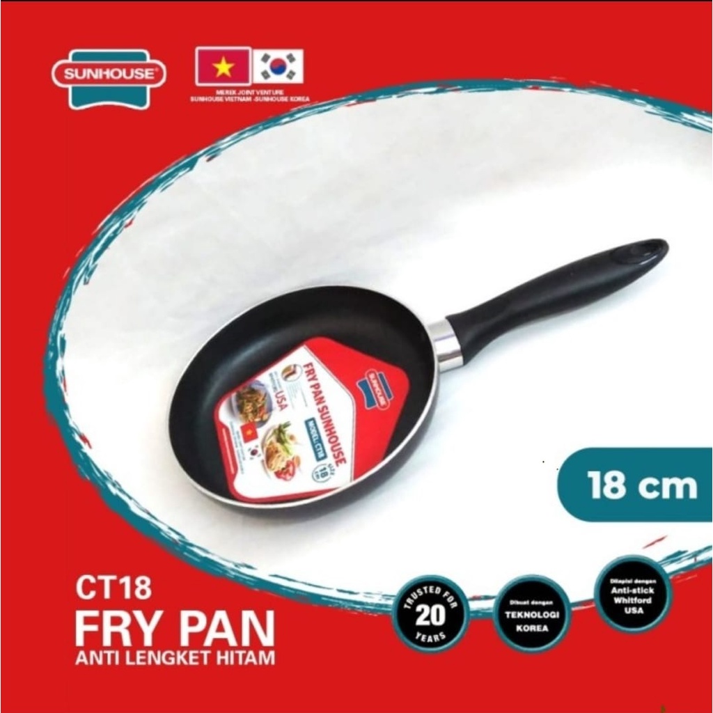 WAJAN TEFLON SUNHOUSE CT18 18 CM PLAIN FRY PAN KUALI ANTI LENGKET