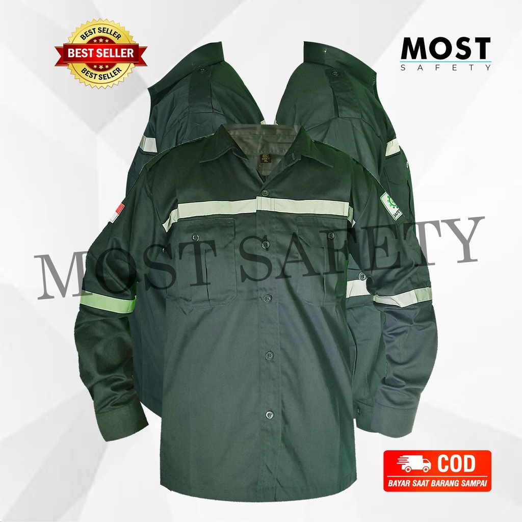 Kemeja Safety/Wearpack PDL Kancing Lengan Panjang/Kemeja Atasan warna Biru Navy