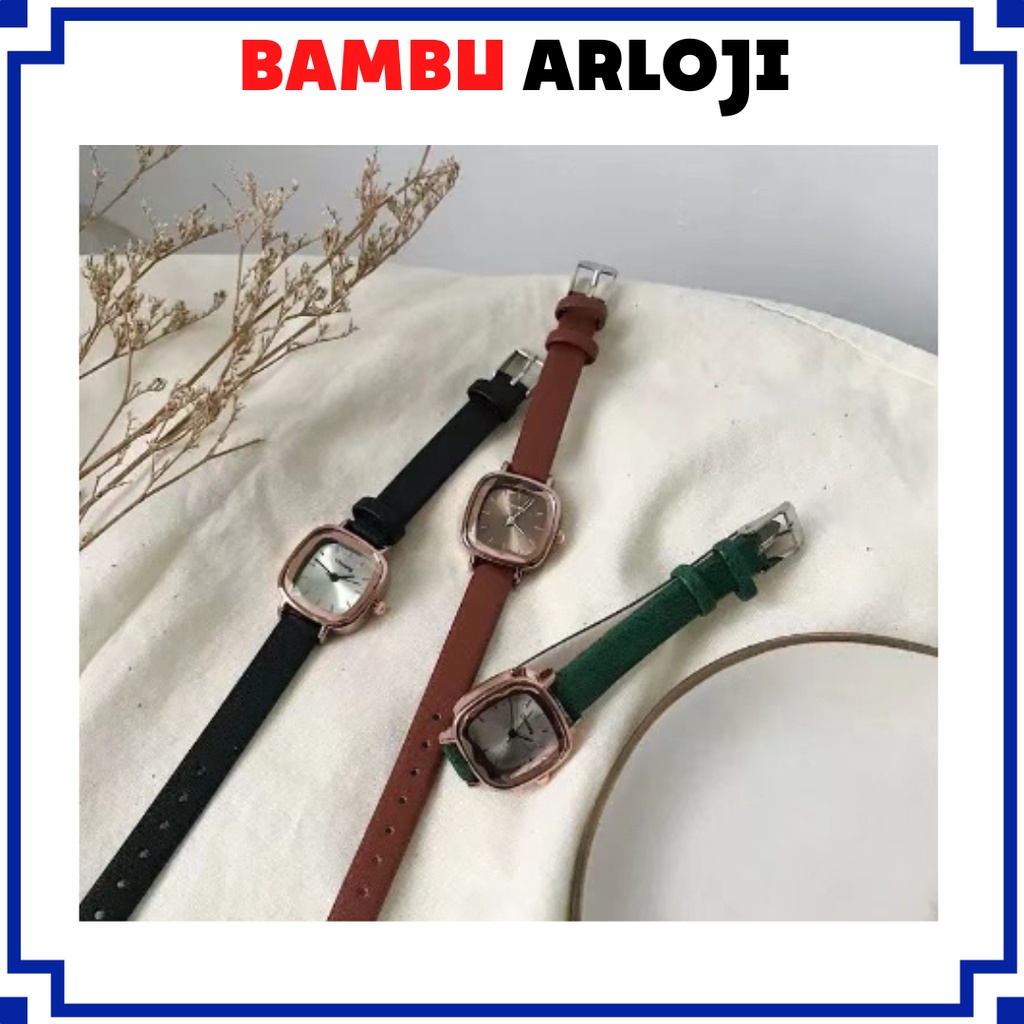 BAJ Jam Tangan Quartz Strap Rubber PU Analog Casual Gaya Retro Wanita Segi Belimbing Watch Korean Fashion Balok RM050