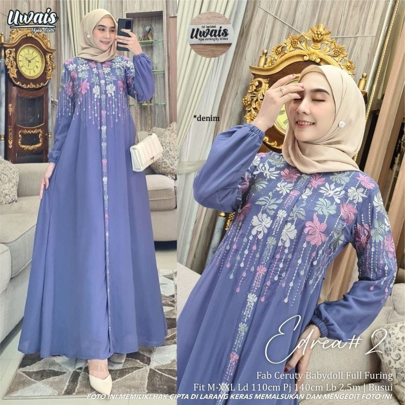 Baju Gamis Wanita Terbaru 2022 Edrea Dress Ceruty Babydoll Aksen Renda Baju Kondangan Busui Friendly Gamis Pesta Mewah Elegan