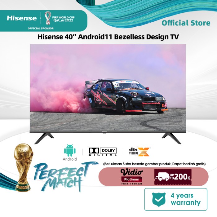 Hisense 40 inch FHD Android 11 Smart TV-Bezelless -Dolby 40E5G CUCI GUDANG