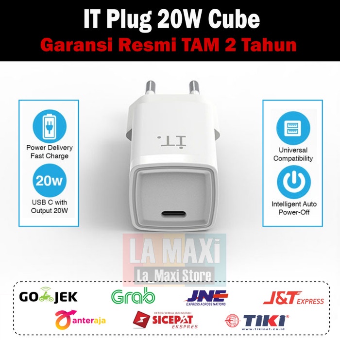 IT Plug IT 20 Cube Wall Charger USB C 20W Fast Charging Kepala Adaptor