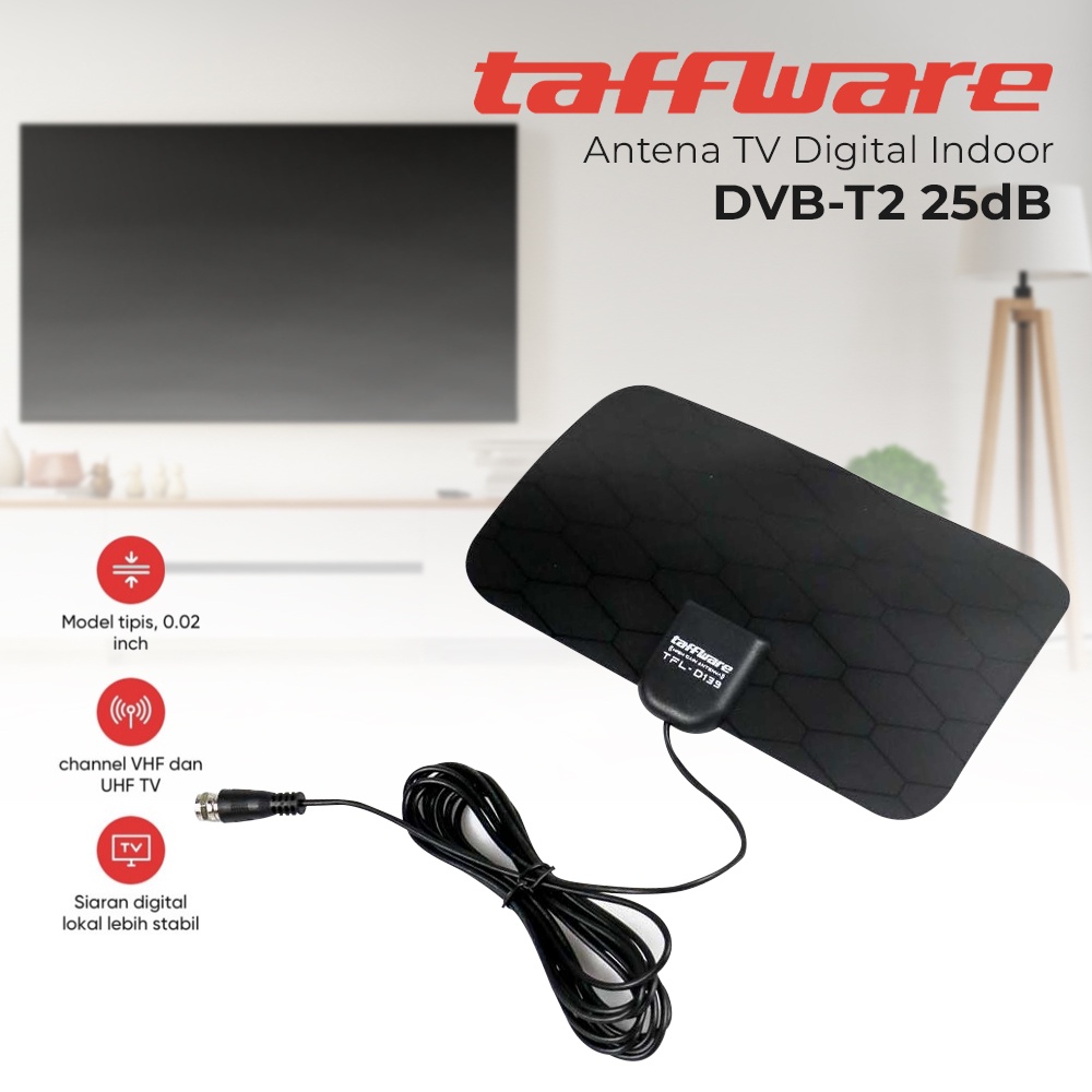 Taffware Antena TV Digital DVB-T2 4K High Gain 25dB - TFL-D139 - U1NA01BK Black