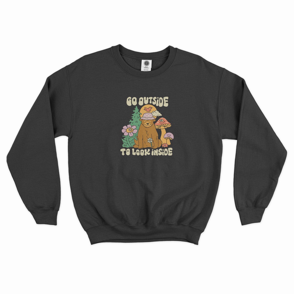 Sweater Crewneck Sweatshirt HAPPY BEAR - Cream/Beagie/Putih/Sage Green/Hitam/Coklat Susu/Hijau Botol