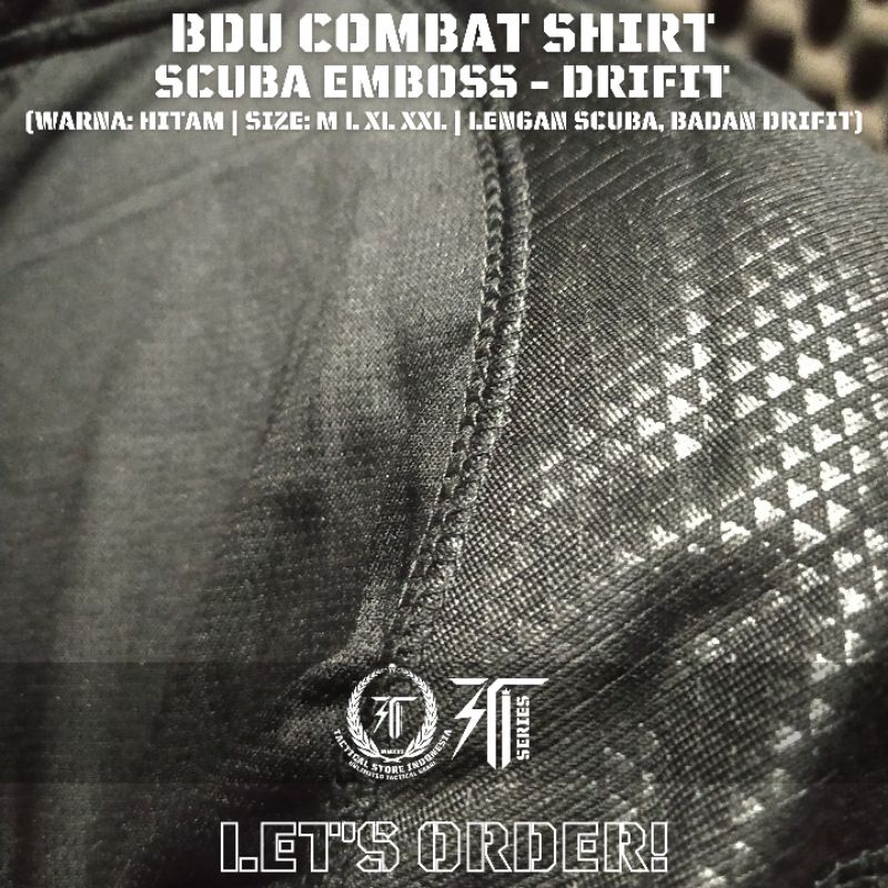 BDU Tactical Scuba Emboss Hitam - BDU Combat Shirt Scuba Emboss Lengan Panjang