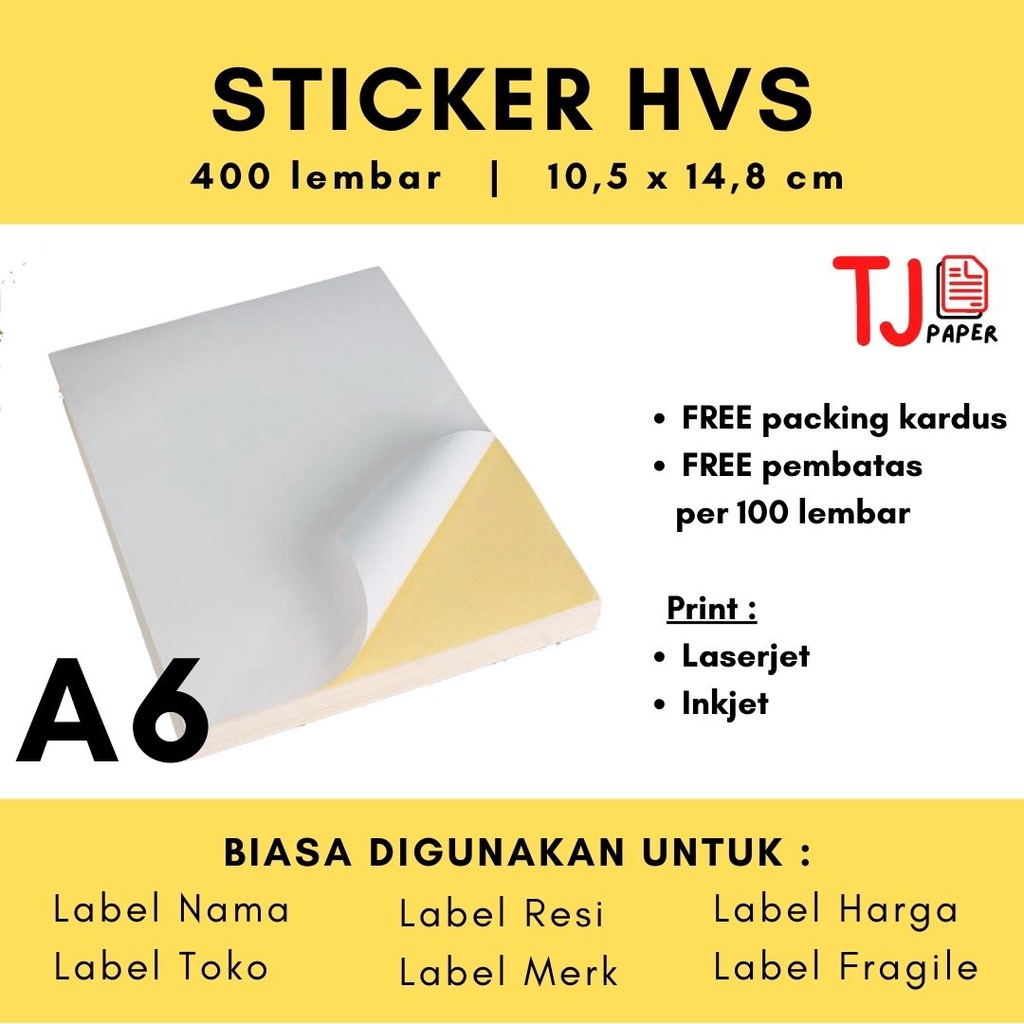 

Sticker HVS isi 400 lembar A6 Lintec (Sticker Doff / Stiker Resi / Print Resi / Sticker Matte)