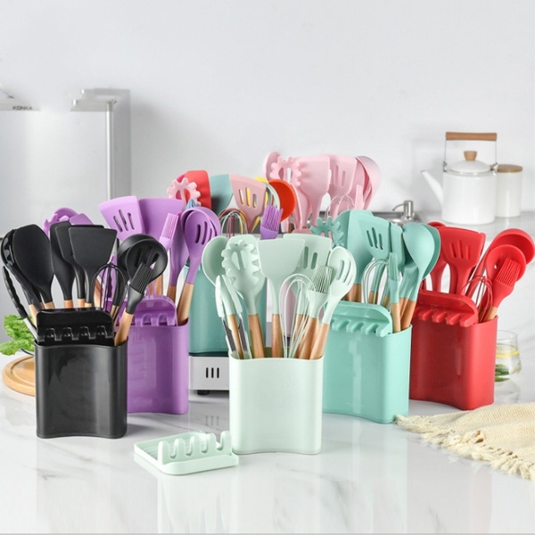 TERMURAH Silicone Utensil Set 12pcs Peralatan spatula Spatula Steak Clip Set Oil Brush Kitchen Cooking COD