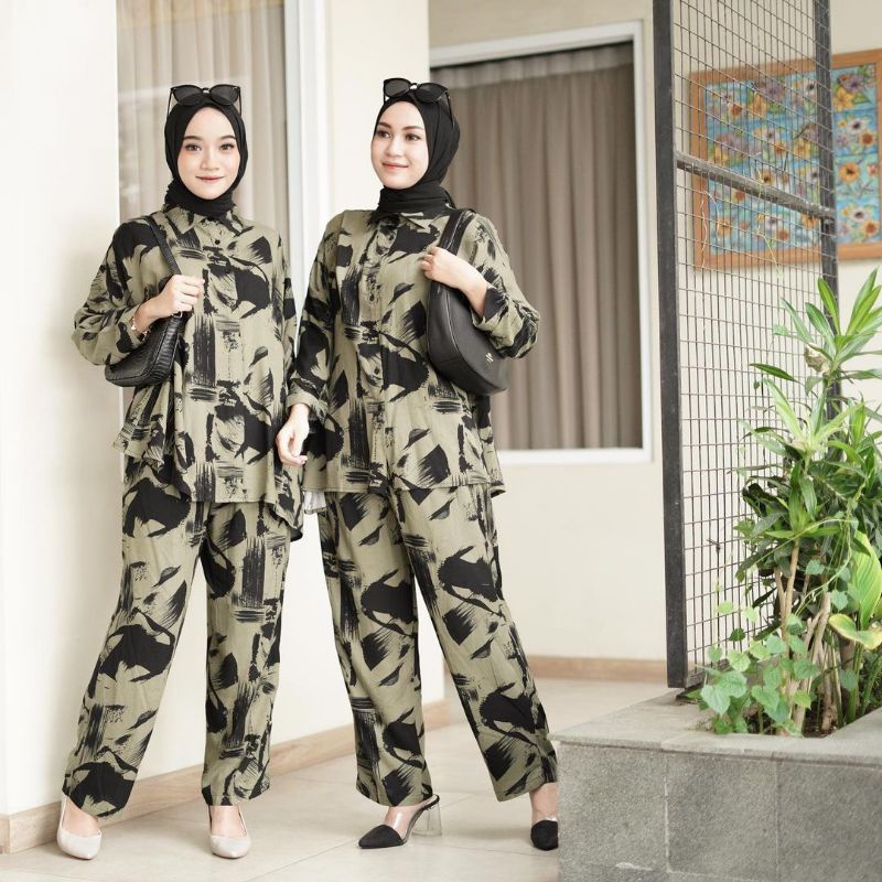 PROMO SETELAN TERMURAH ASBTRAM ARMY - SETELAN OLIVE GREENTEA