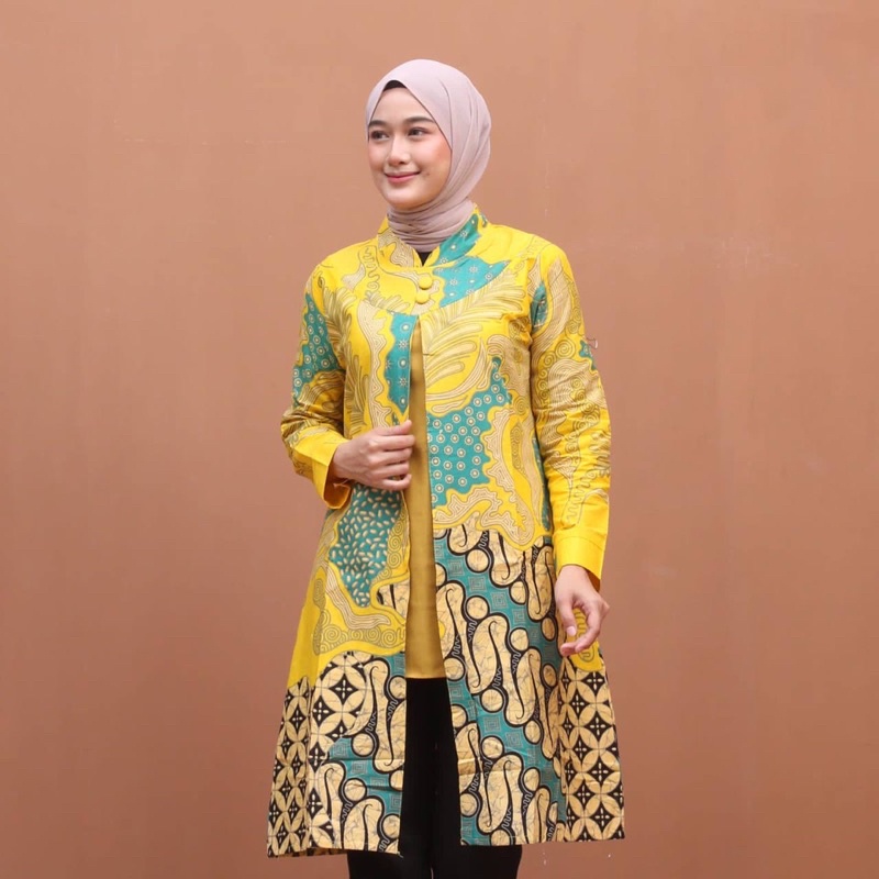 Atasan Tunik Batik Couple Warna Real Kuning Best Quality