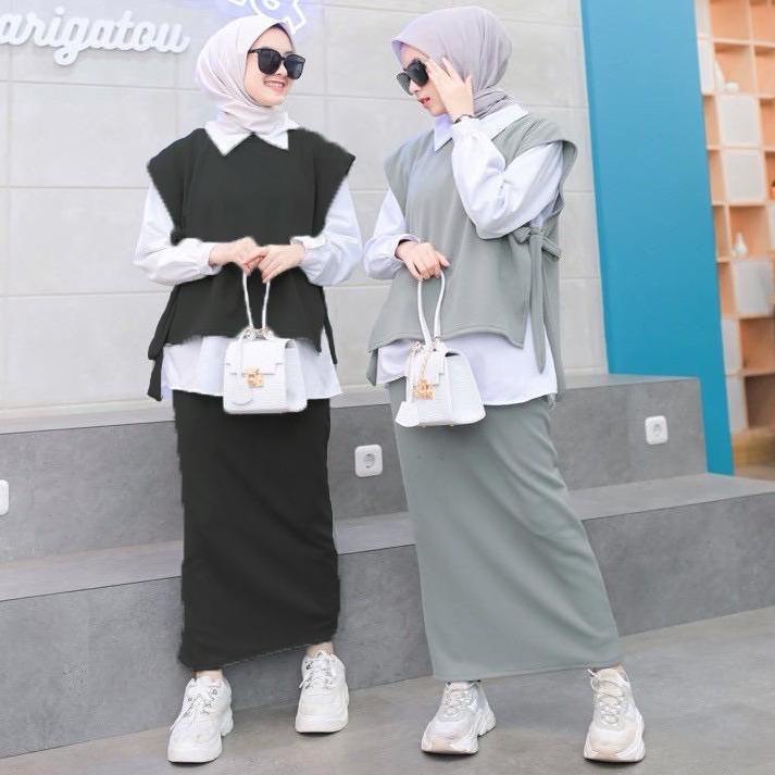 Promo Syasweater- One set ROMPI + Rok Span /Celana Rok / Maxi Skirt Original /Rok Rajut Wanita
