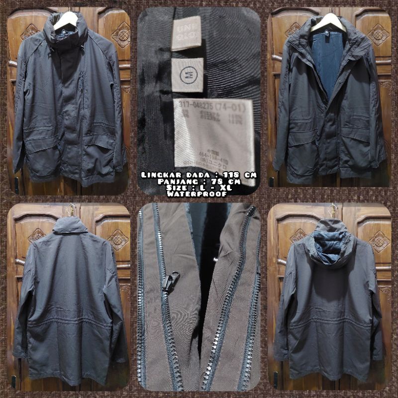 Jaket Parka Warna Hijau Kecoklatan Merk Uniqlo Second Original.