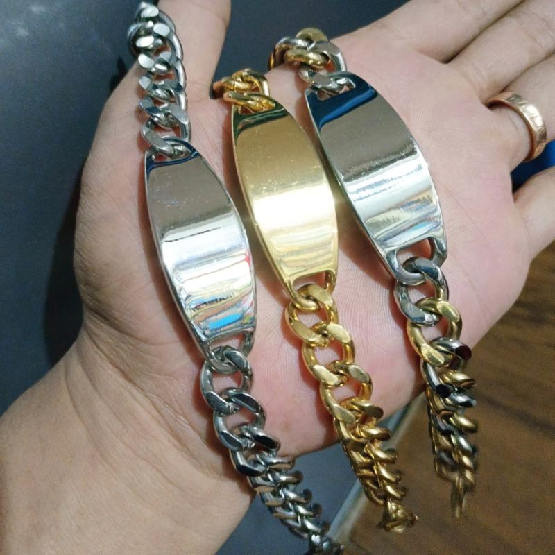 Gelang Rantai Pria Titanium Plat Polos Besar Tebal kokoh