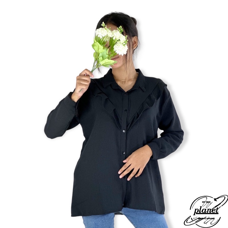 BLOUSE CRINKLE WANITA CRINCLE AIRFLOW KOREAN STYLE KANCING KERAH RENDA