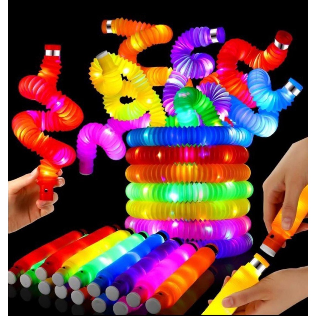 Mainan Light Up Pop Tubes Pop Pipes Lampu Stick Pipa Selang Fidget Toy - 1kotak isi 6pcs