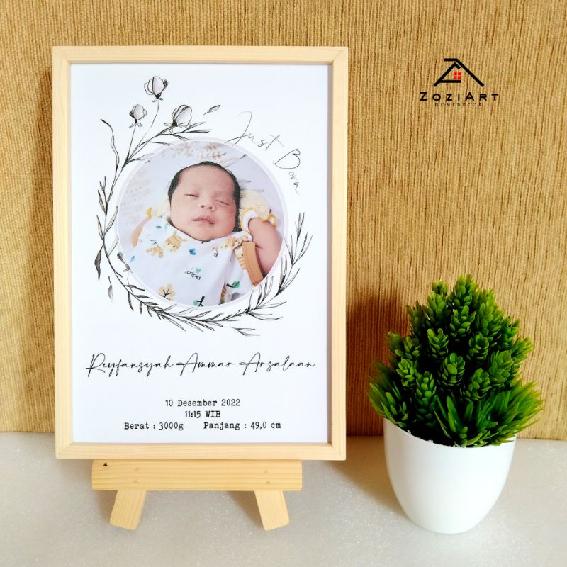 Jual Biodata Bayi Baru Lahir Bingkai Kayu Jati Belanda Serat Bagus