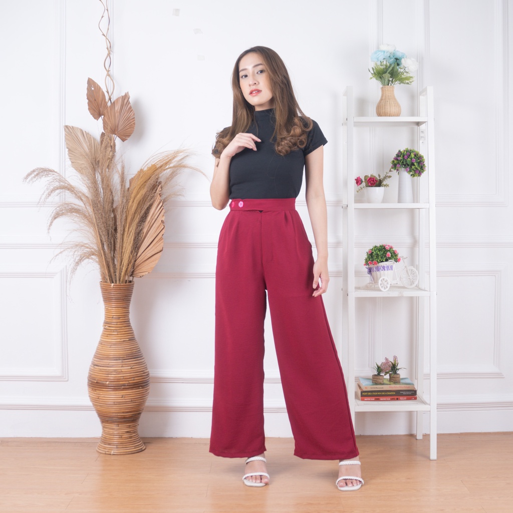 ZASKIYA - HIGHWAIST KULOT CRINKEL DAILY CELANA SIDE BUTTON KOREAN STYLE HITS OOTD SELEBGRAM FASHION TERBEST