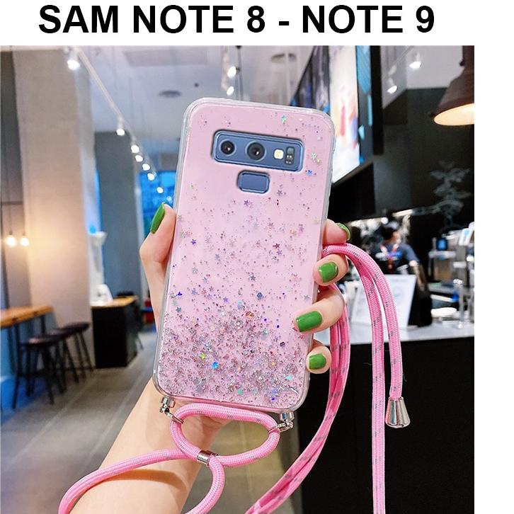 Langsung Order GLITTER LANYARD case Samsung Note 8 - Note 9 softcase casing cover tali strap silikon