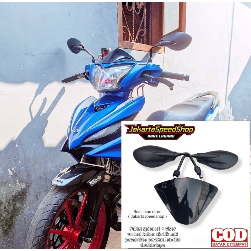 Paket variasi spion yamaha x1 plus visor pnp yamaha jupiter mx new universal bahan anti pecah plus lem 3m double tape