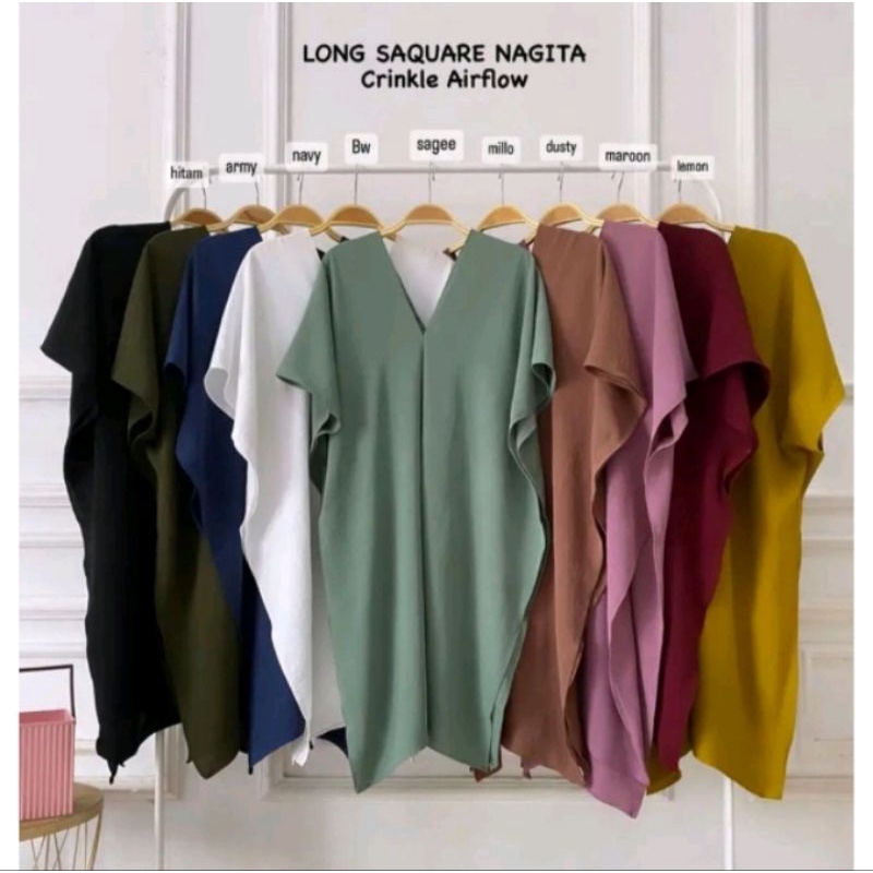 Nagita Long Square Top Atasan Blose Wanita Airflow Crincle Anti Lecek Jatuh Airflow Hits