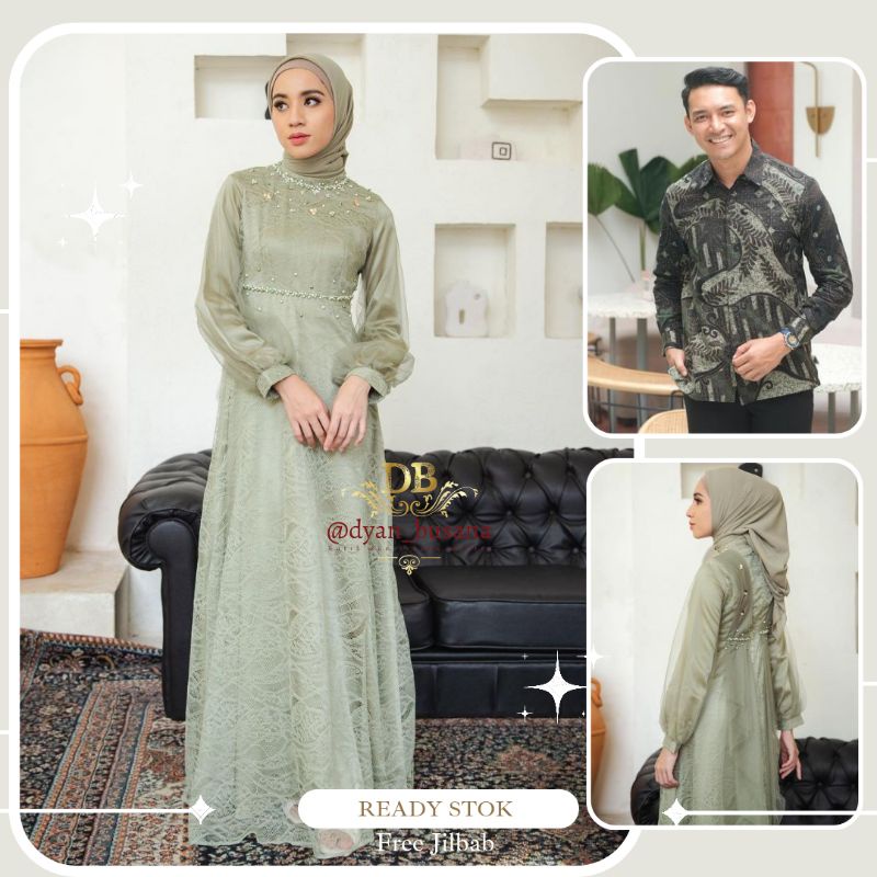 Nadine Dress Couple kemeja batik sage green by dyan busana
