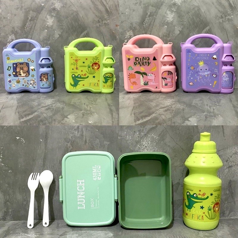 KOPER LUNCH BOX SET KOTAK MAKAN DAN BOTOL MINUM - TEMPAT MAKAN 2IN1 - SOUNVENIR HAMPERS KOTAK MAKAN LUCU FREE SENDOK GARFU