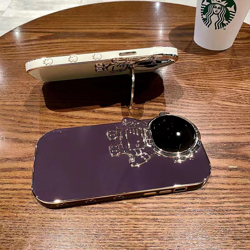 IPHONE Mewah Plating Astronot Kamera Perlindungan Berdiri Casing Ponsel Kompatibel Dengan Iphone11 12 13 14 Pro Max14 plus XR Kreatif Clamshell Shockproof Back Cover