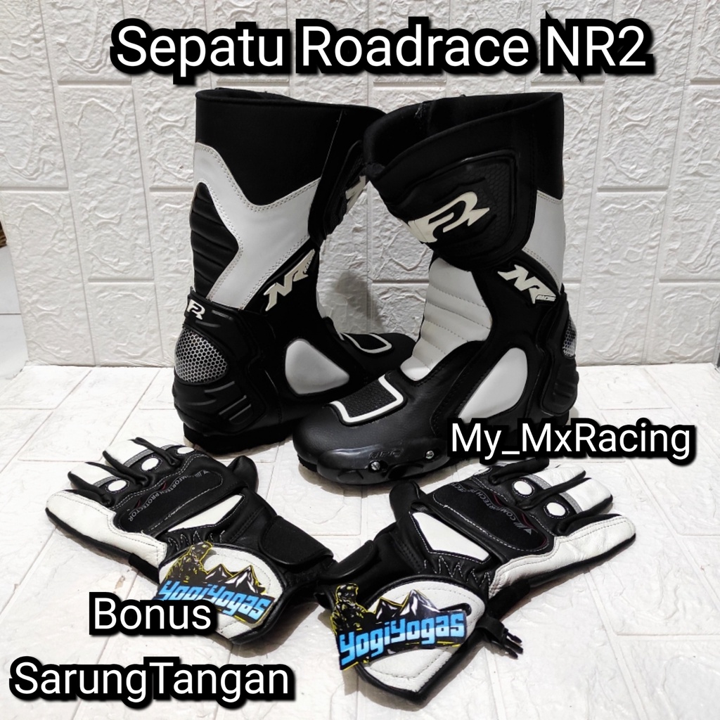 sepatu roadrace  bonus sarung- sepatu balap PUTIH - sepatu touring keren - bots - bots drag or cornering - balap -sepatu bots safety terlaris enduro hard - bots keren - kualitas premium jahitan rapih - original produk negeri - NR2