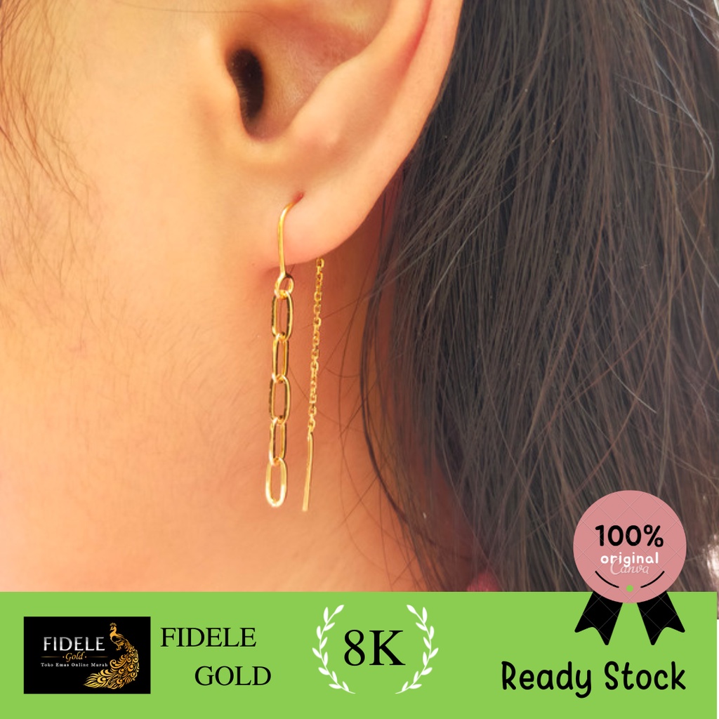 Anting fashion rantai malaysia emas asli 375 emas kadar muda 8k