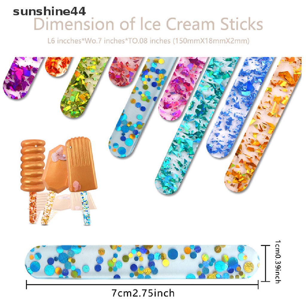 Sunshine 10pcs Stik Es Krim Loli / Kue / Permen Bahan Akrilik Reusable