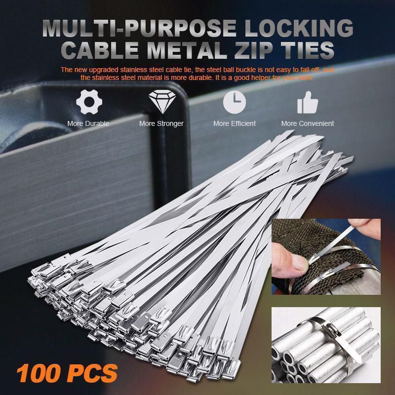 100pcs Kabel Ties Stainless SS304 Cable Tie 60cm Kabel Tie Zip Ties Clamp Pengikatan Lakban Knalpot