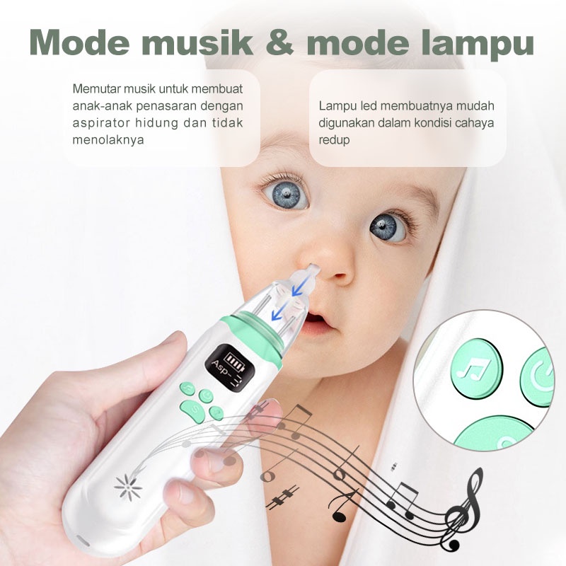 AmazeFan penyedot ingus bayi elektrik aspirator hidung bayi safe alat sedot ingus bayi 3 tingkat yang dapat diatur ＆ musik penenang anak baby nose cleaner untuk flu dan batuk Bahan silikon makanan, usia 0-12 tahun tingkat kebisingan rendah penyedot ingus