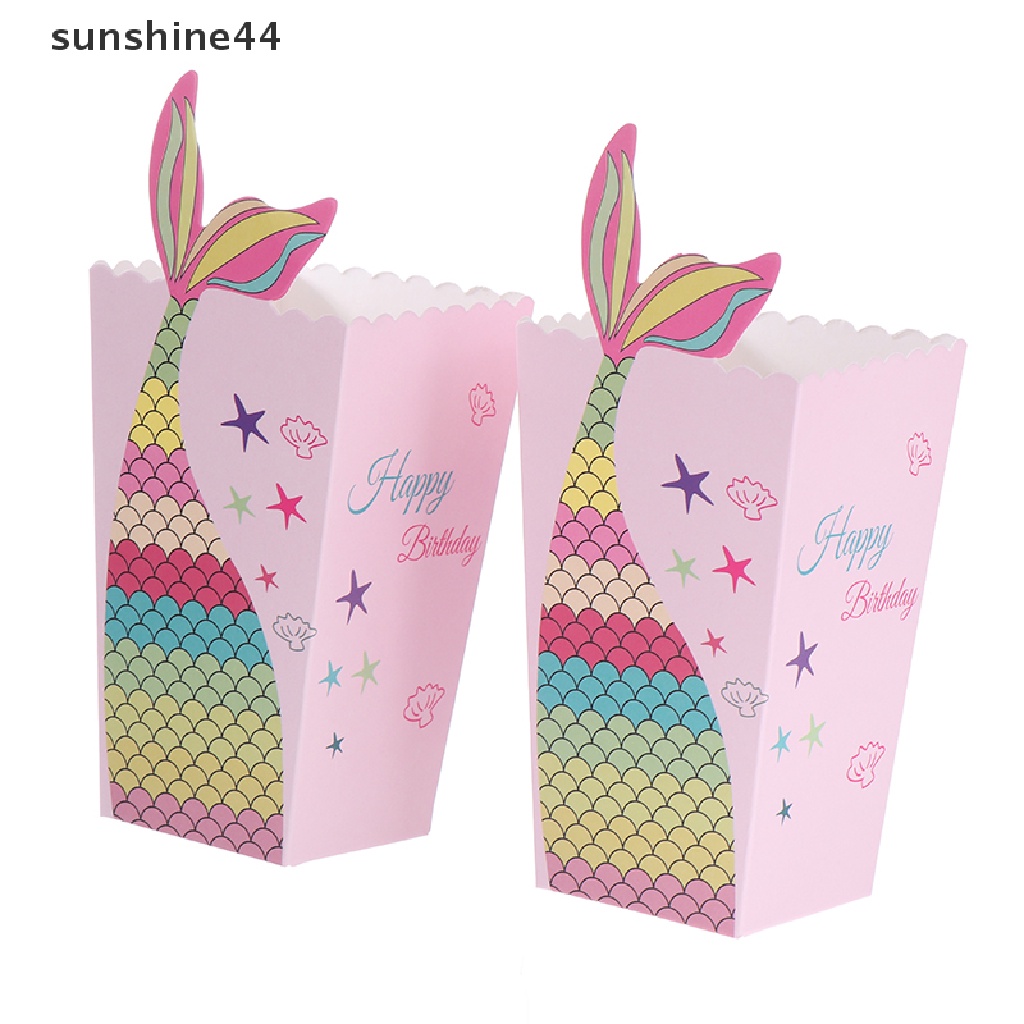 Sunshine 12Pcs / Pak Kotak Popcorn Tema Mermaid Untuk Pesta Ulang Tahun