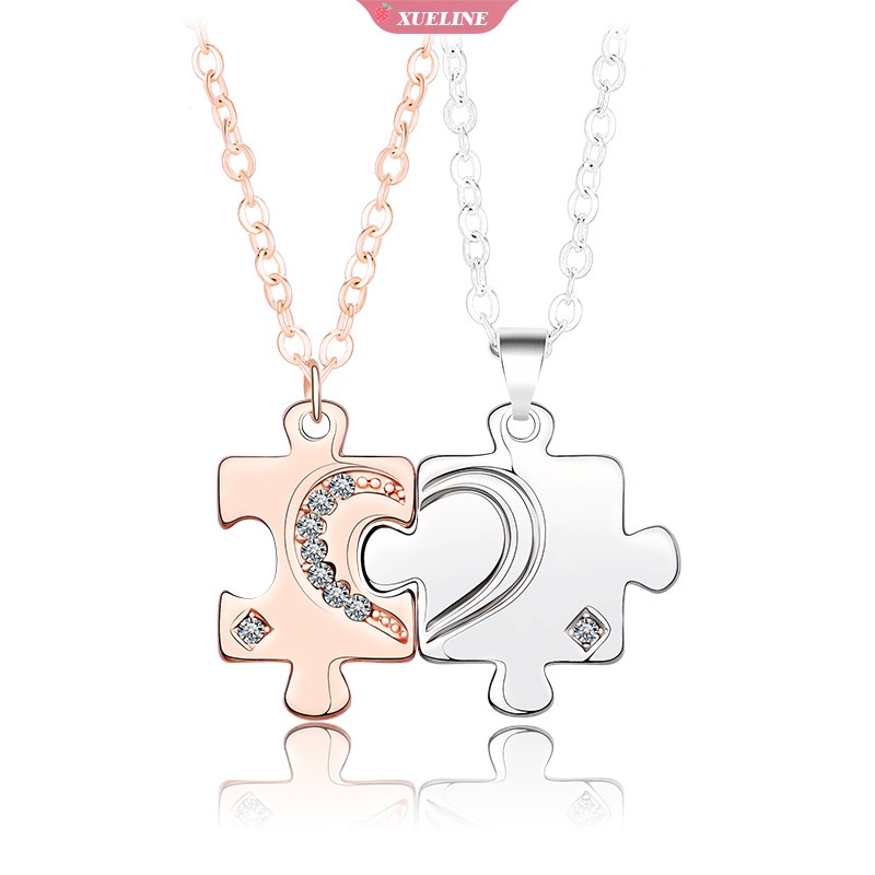 New fashion love puzzle Cinta Pasangan Kalung Sepasang Kepribadian Mode Sederhana Cinta Jarak Jauh Kreatif Hadiah Hari Valentine 2 Pcs/set [ZXL]