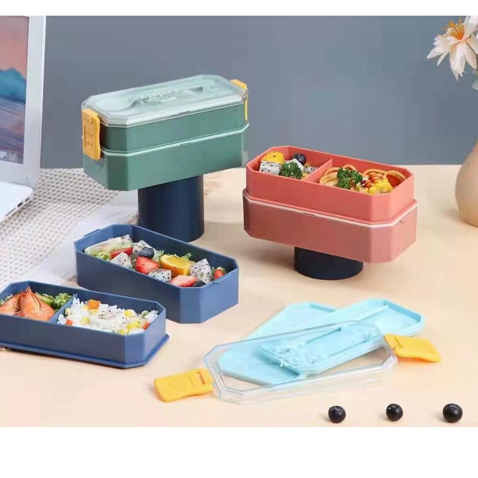 Ready Irit Kotak Makan Bento Lunch Box Set 2 Tingkat Transparant Lid Tempat Makan BPA FREE 750 ml