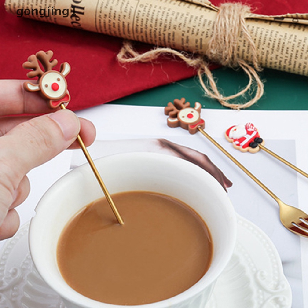 Ggg2/4/6pcs Hiasan Natal Untuk Rumah Xmas Sendok Kopi Dessert Spoon Christmas Tableware Natal Ornamen Noel Tahun Baru ID