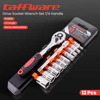 RRS STORE NEW SATU SET Taffware Kunci Pas CR-V Drive Socket Wrench Set 1/4 Handle 12 PCS kunci sok buat motor mobil