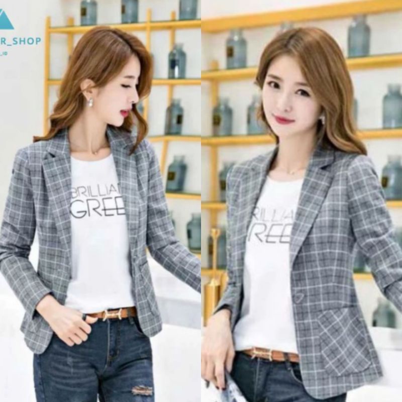 LARIS! Blazer Kotak Tartan Wanita Blazer Kotak