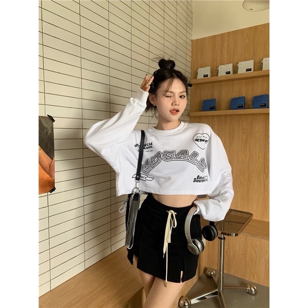 [ready stock] edgalss race long sleeve top | atasan crop wanita korea kekinian aesthetic