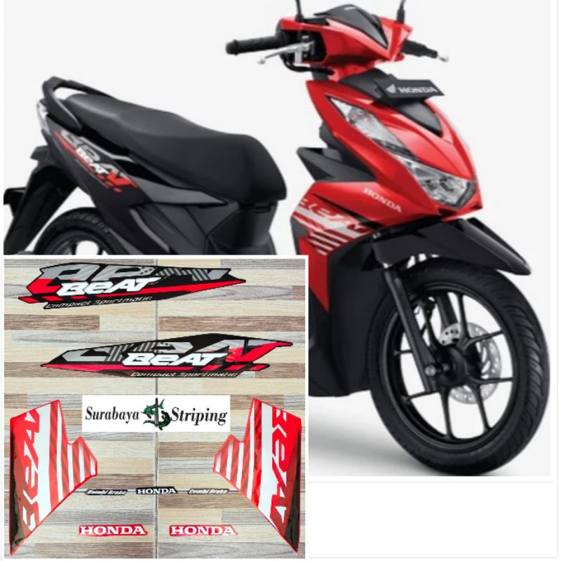 striping sticker Honda Beat merah hitam tahun 2021 2022