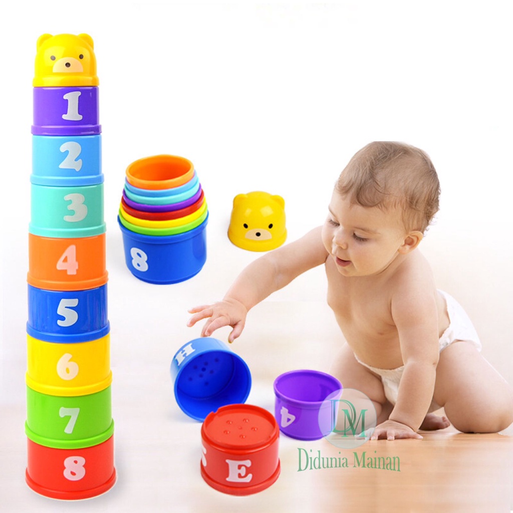 Mainan edukasi anak sensory play stacking cup susun gelas warna warni