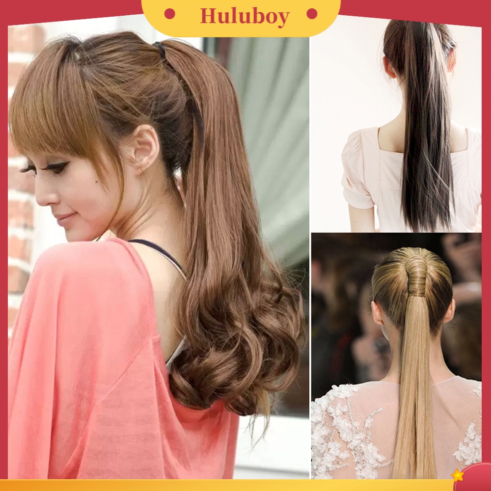 Wig Rambut Extension Ponytail Model Panjang Lurus Keriting Dengan Klip Pita