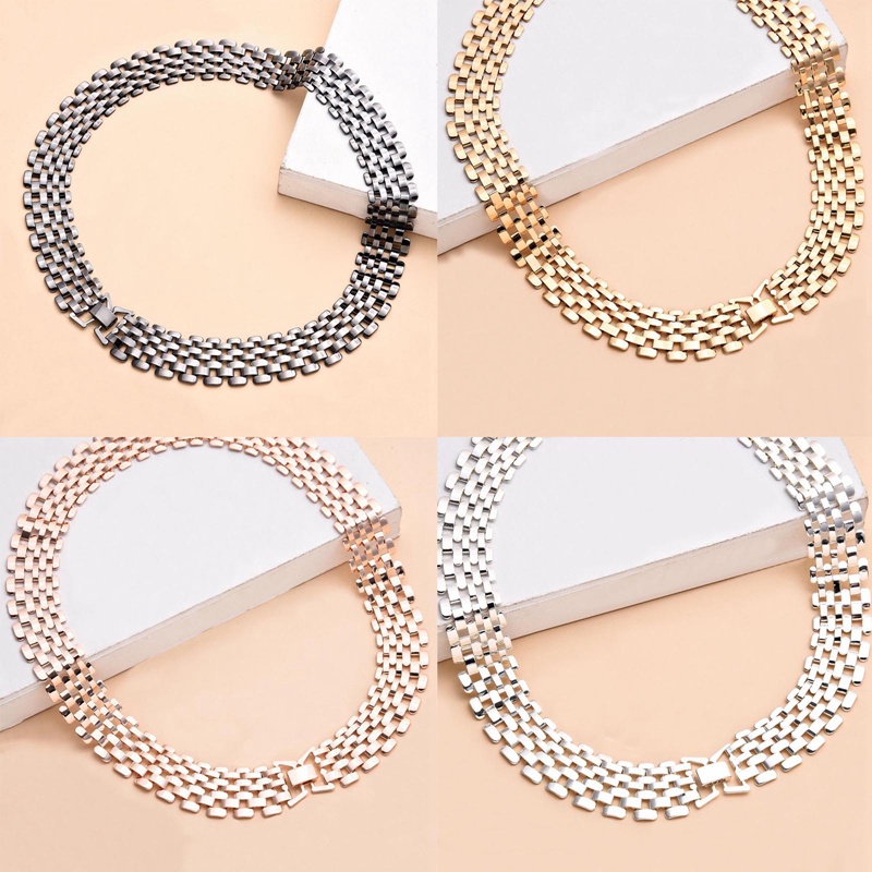 Fancyqube Punk Hip Hop Chunky Hollow Out Rantai Kalung Warna Silver Dikaitkan Chokers Lebar Kalung Untuk Wanita Statement Jewelry