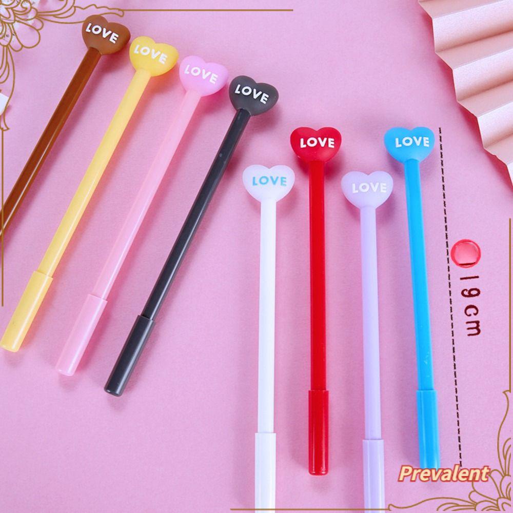 Preva 8PCS/Set Pena Netral Alat Menulis PVC Karet Lembut 3D Berbentuk Hati Tinta Hitam Gel Pen